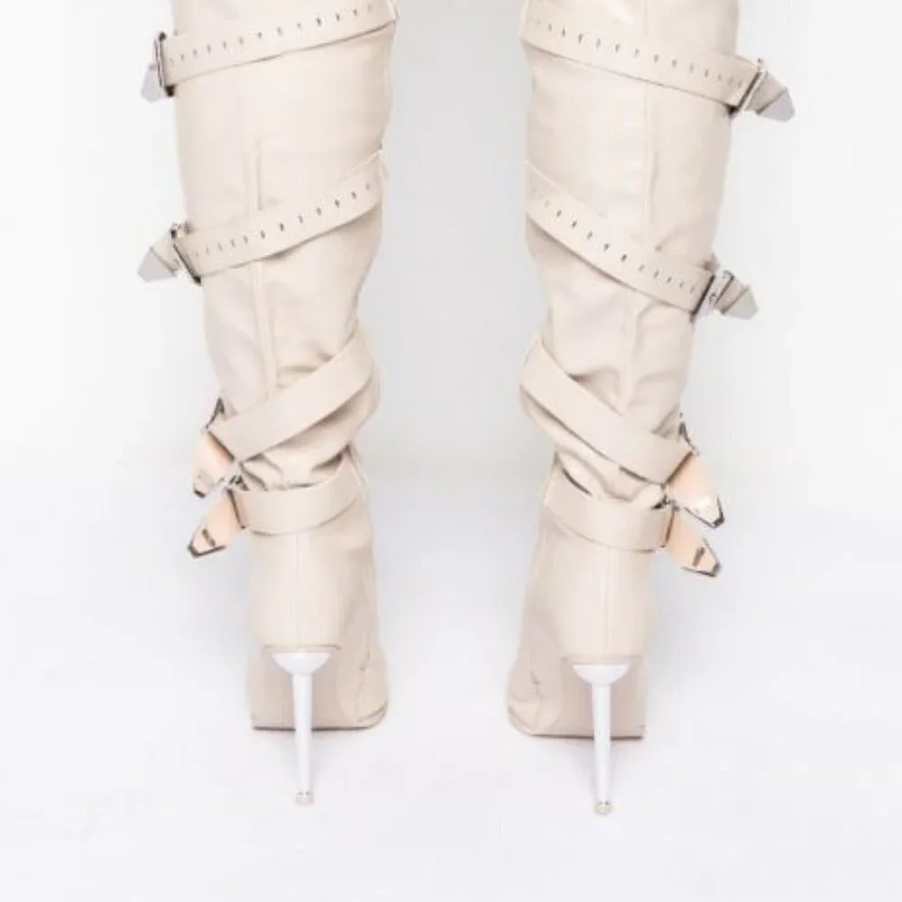 AZALEA WANG MADE TO  LAST STILETTO BOOT IN BONE ( BRAND NEW !!!!!!! )
